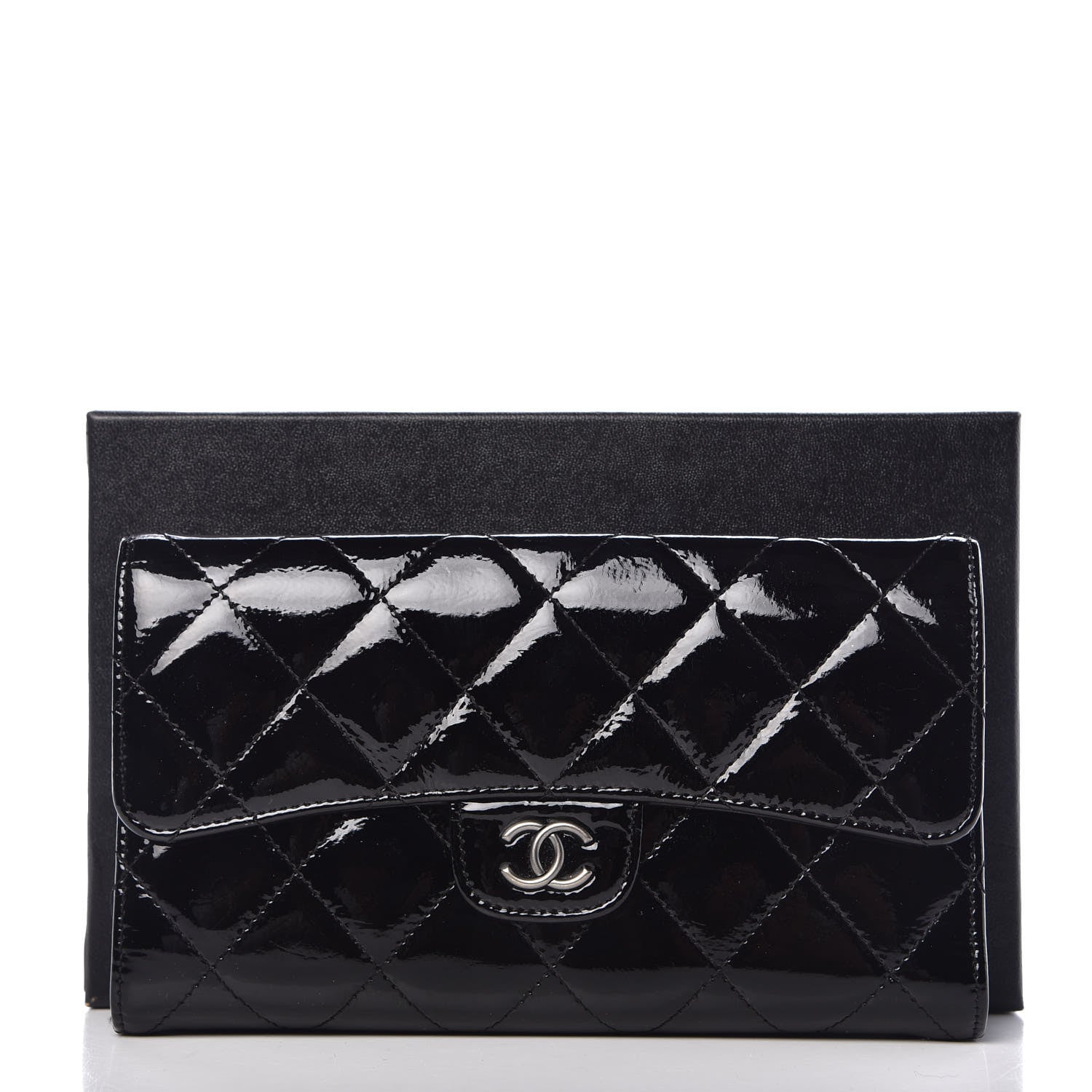 Chanel Patent Quilted Large Flap Wallet Black 9 of 9