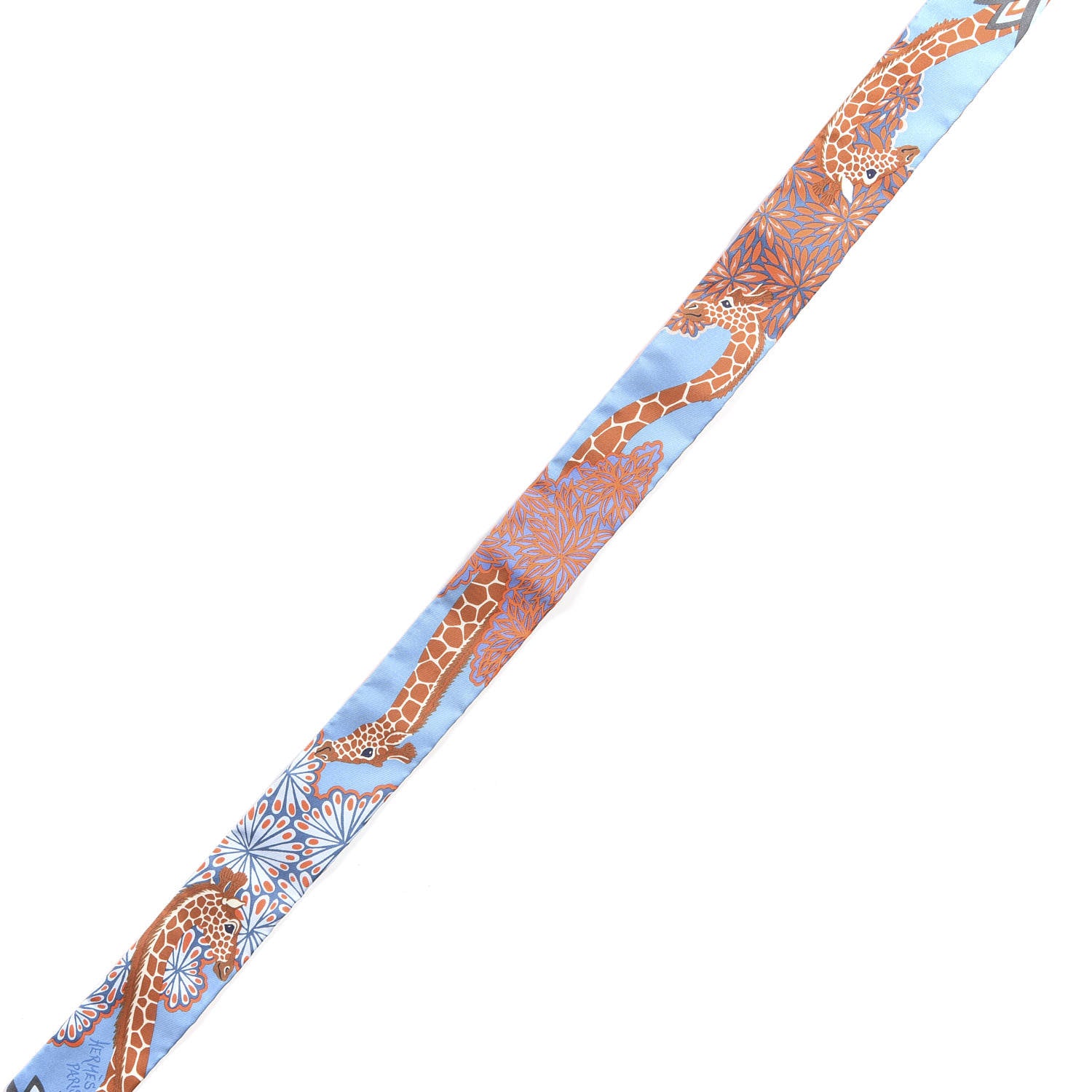 Hermes Silk The Three Graces Twilly Bleu Jean Orange Rouille 5 of 5
