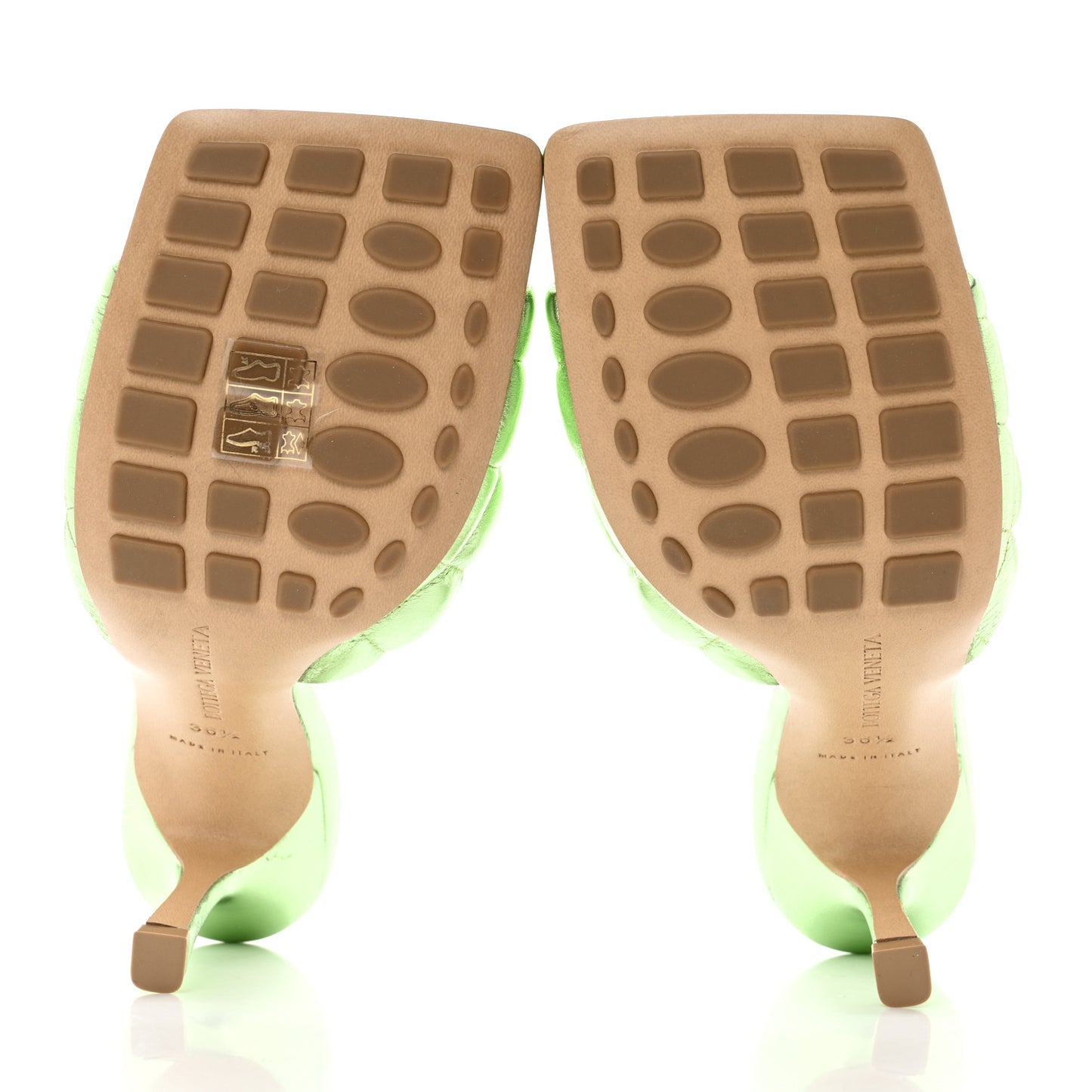 Metallic Nappa Reflection Matelasse Padded Mule Sandals 36.5 Pistachio