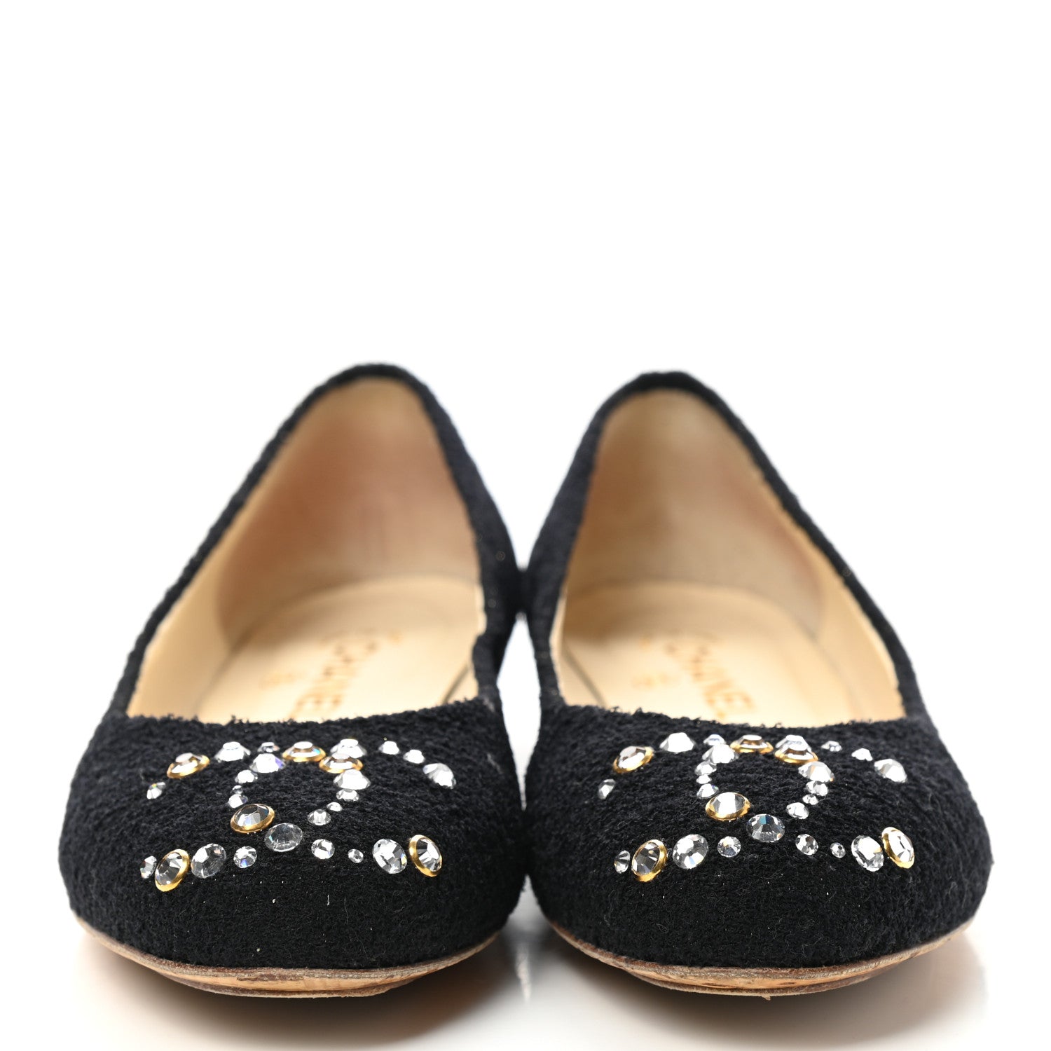 Chanel Tweed Crystal CC Ballerina Flats 39.5 Black 2 of 9