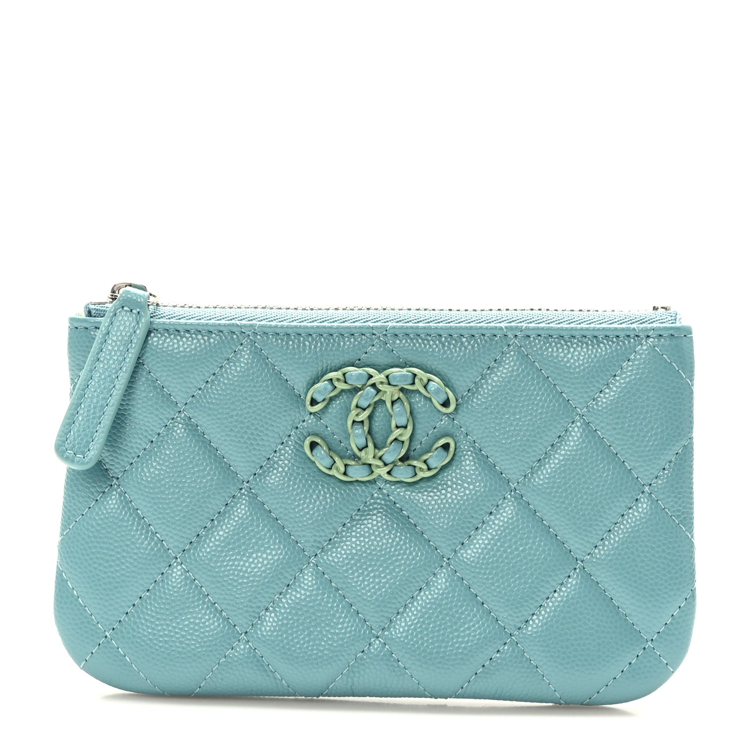 Chanel Caviar Chanel 19 Quilted Cosmetic Case Light Blue 1 of 8