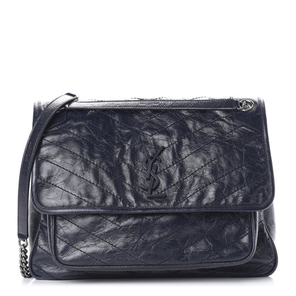 Saint Laurent Crinkled Calfskin Matelasse Monogram Large Niki Chain Satchel Deep Marine 1 of 11