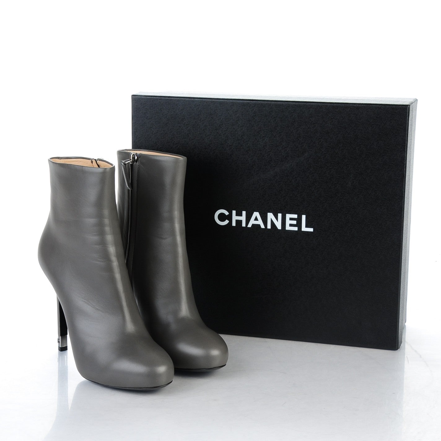 Lambskin Short Boots 38.5 Dark Grey