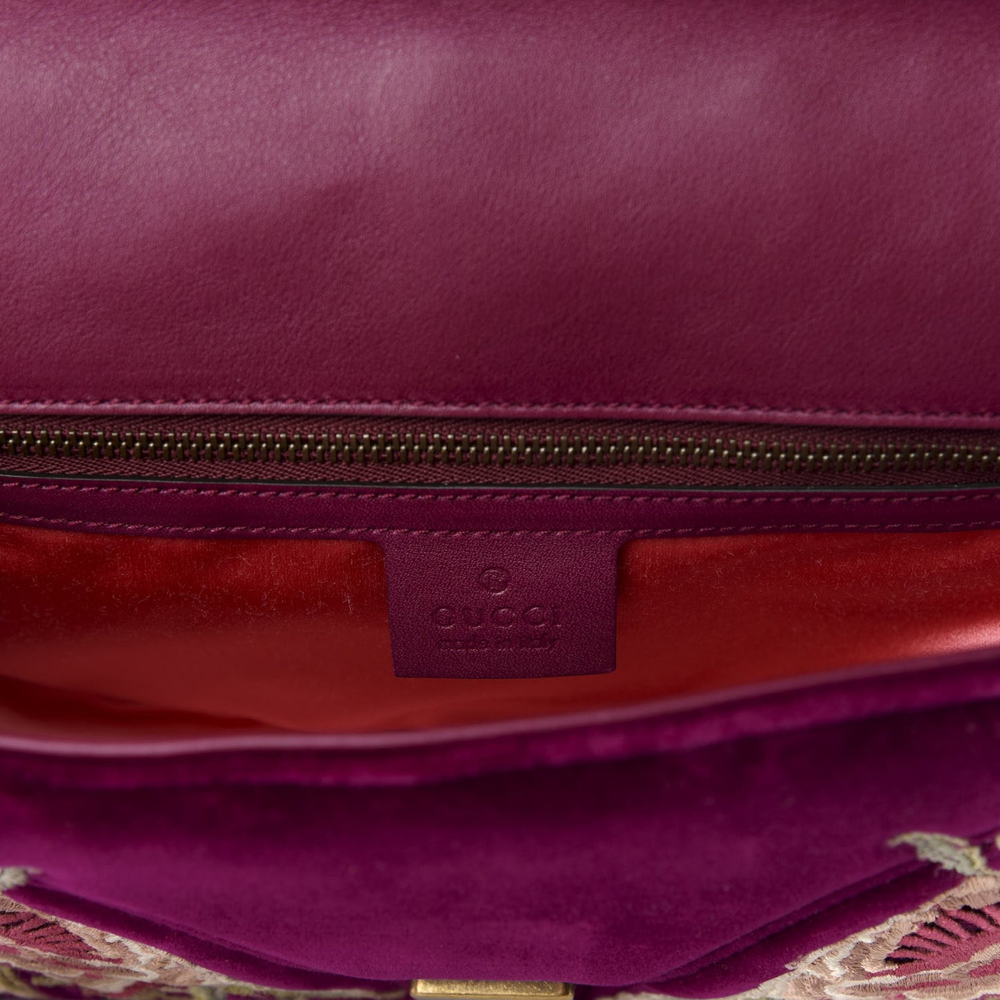 Velvet Matelasse Embroidered Small GG Marmont Shoulder Bag Fuchsia Violet Cyclamen