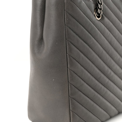 Saint Laurent Sheepskin Matelasse Chevron Large Monogram Shopping Bag Light Coal 10 of 11