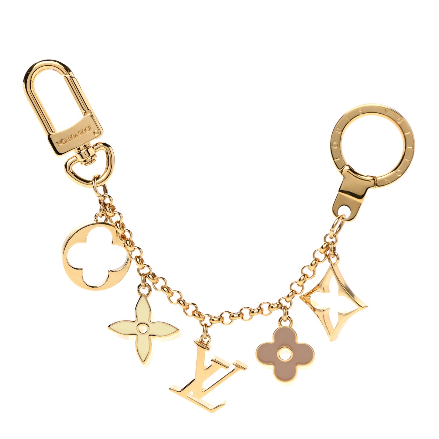 Brass Enamel Fleur De Monogram Bag Charm Chain Gold