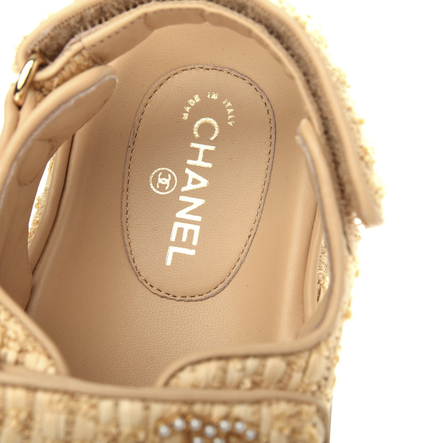 Braided Fabric Velcro Dad Sandals 37 Beige