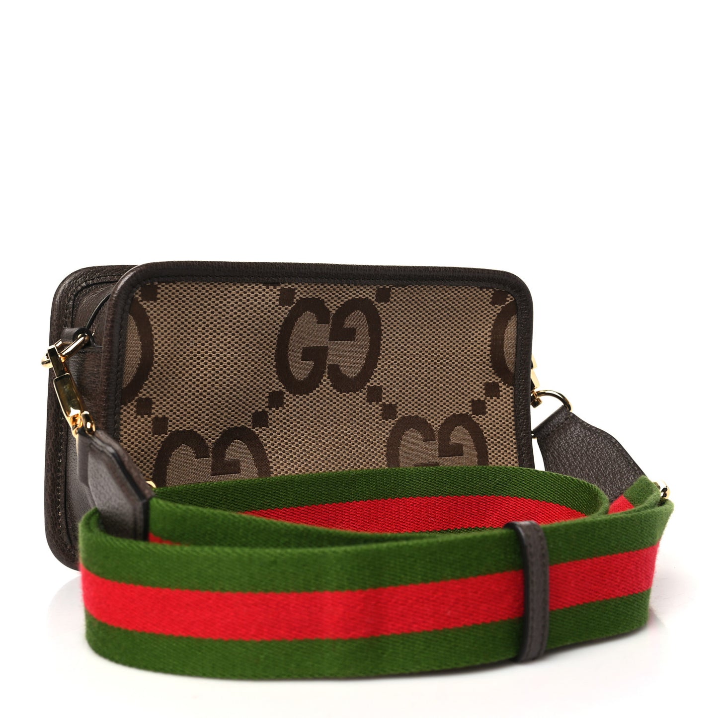 Monogram Jumbo GG Textured Dollar Calfskin Web Mini Crossbody Bag Camel Ebony New Acero