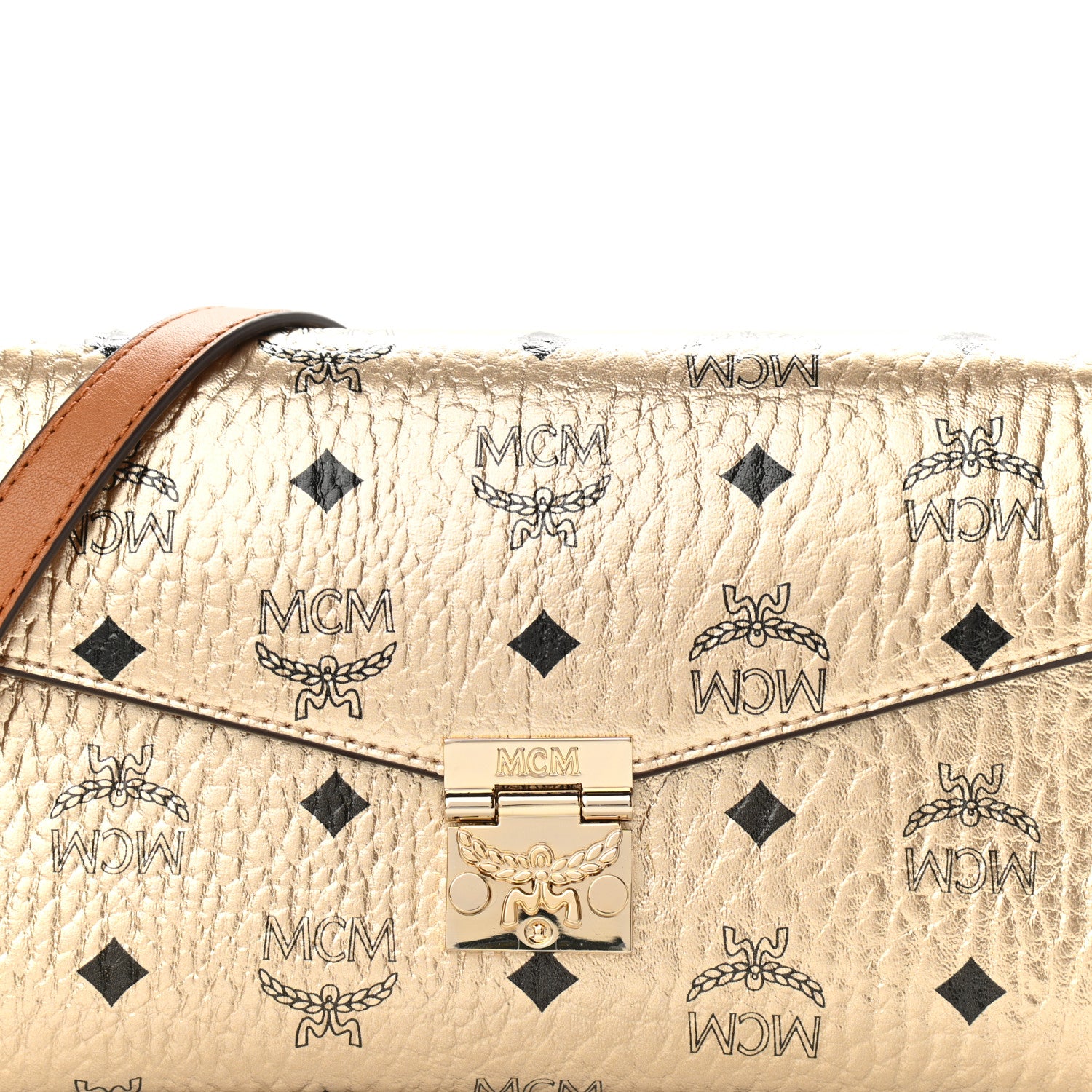 MCM Metallic Visetos Medium Millie Crossbody Bag Berlin Gold 7 of 9