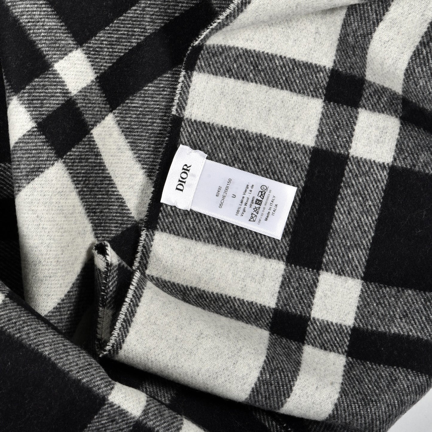 Wool Angora Check'n'Dior Fringe Scarf White Black