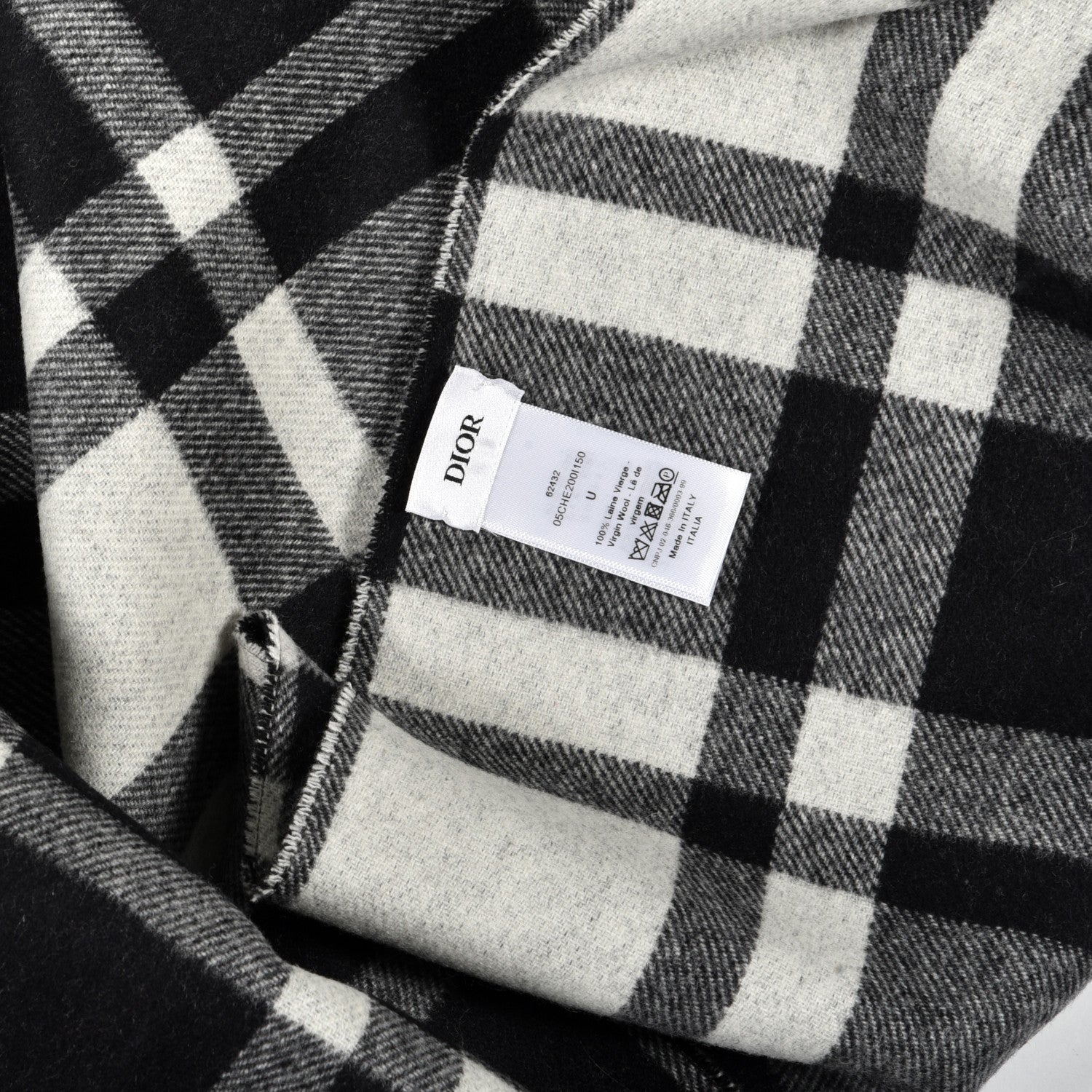 Christian Dior Wool Angora Check'n'Dior Fringe Scarf White Black 4 of 4