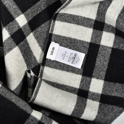 Christian Dior Wool Angora Check'n'Dior Fringe Scarf White Black 4 of 4