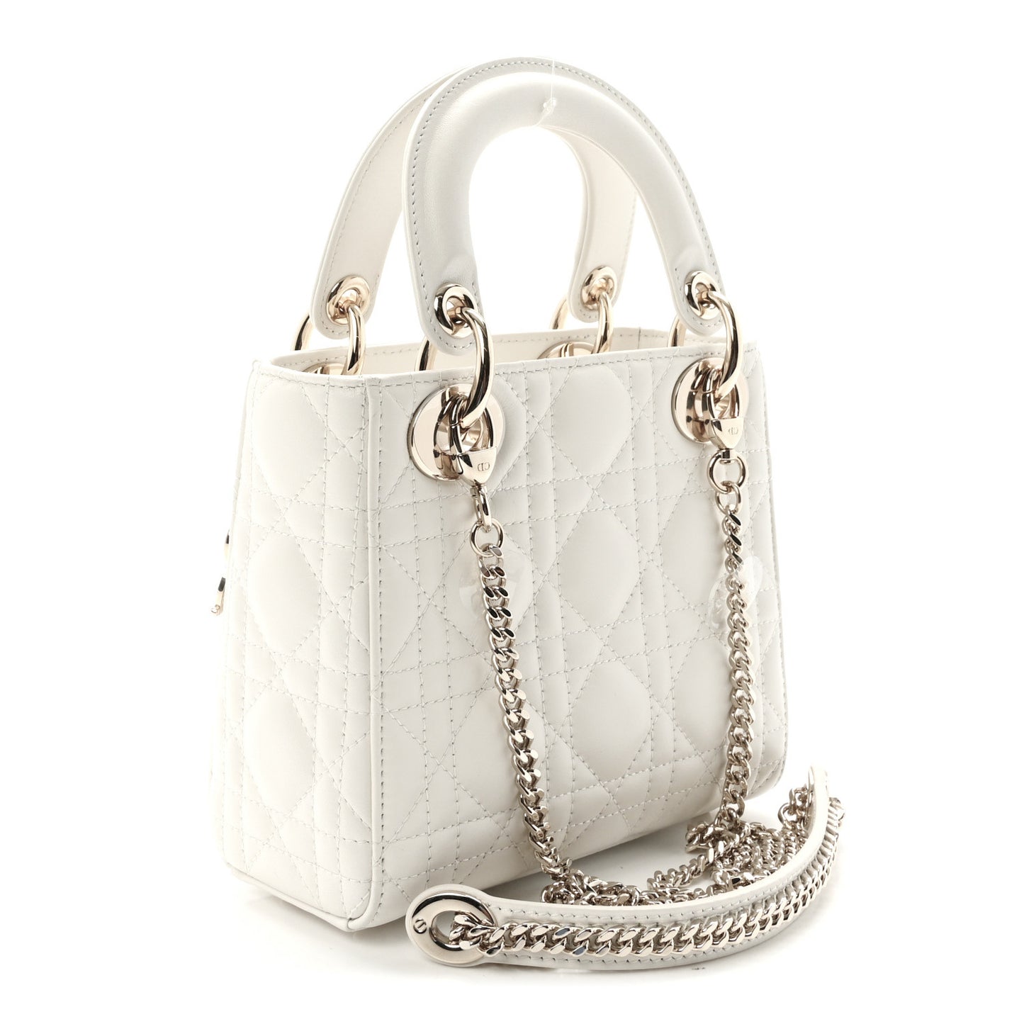 Lambskin Swarovski Crystal Cannage Mini Lady Dior White