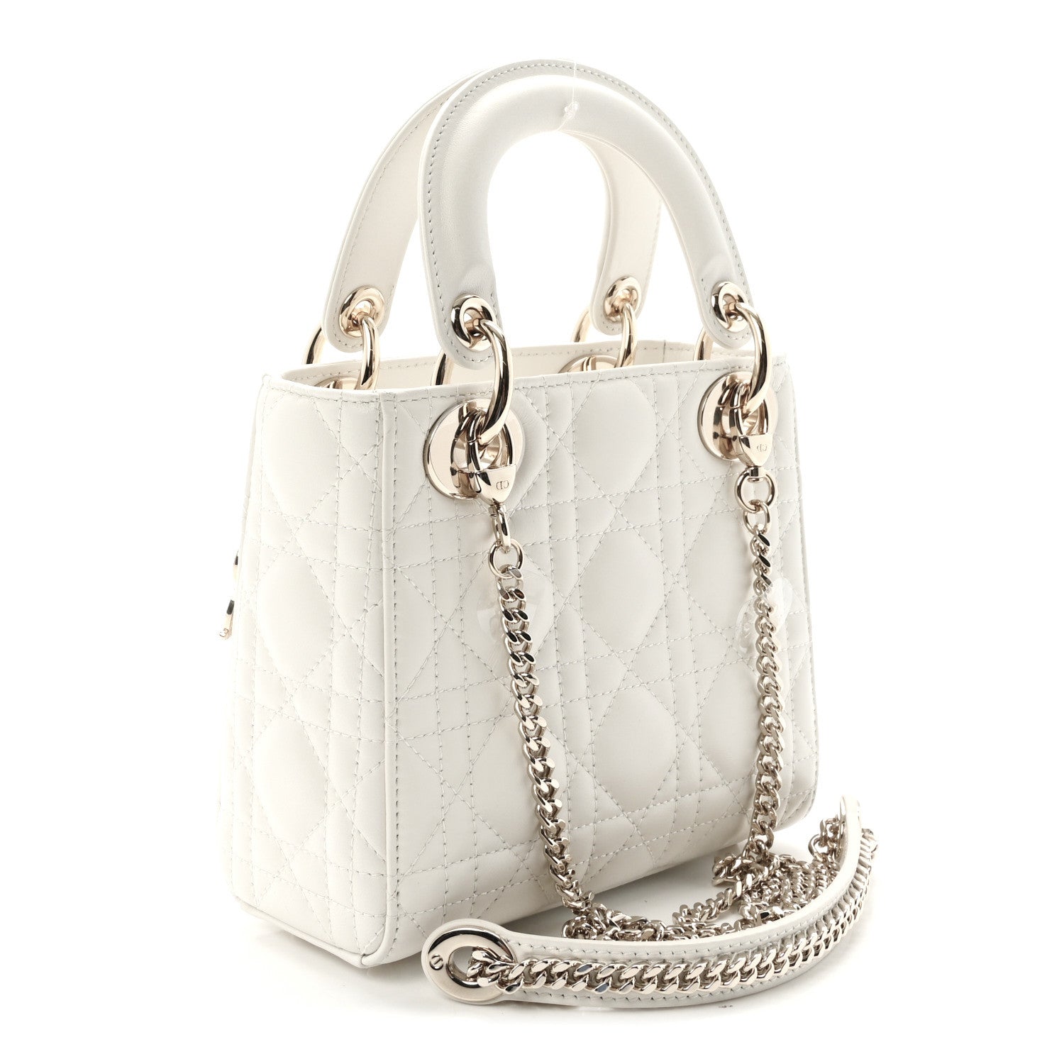 Christian Dior Lambskin Swarovski Crystal Cannage Mini Lady Dior White 3 of 9