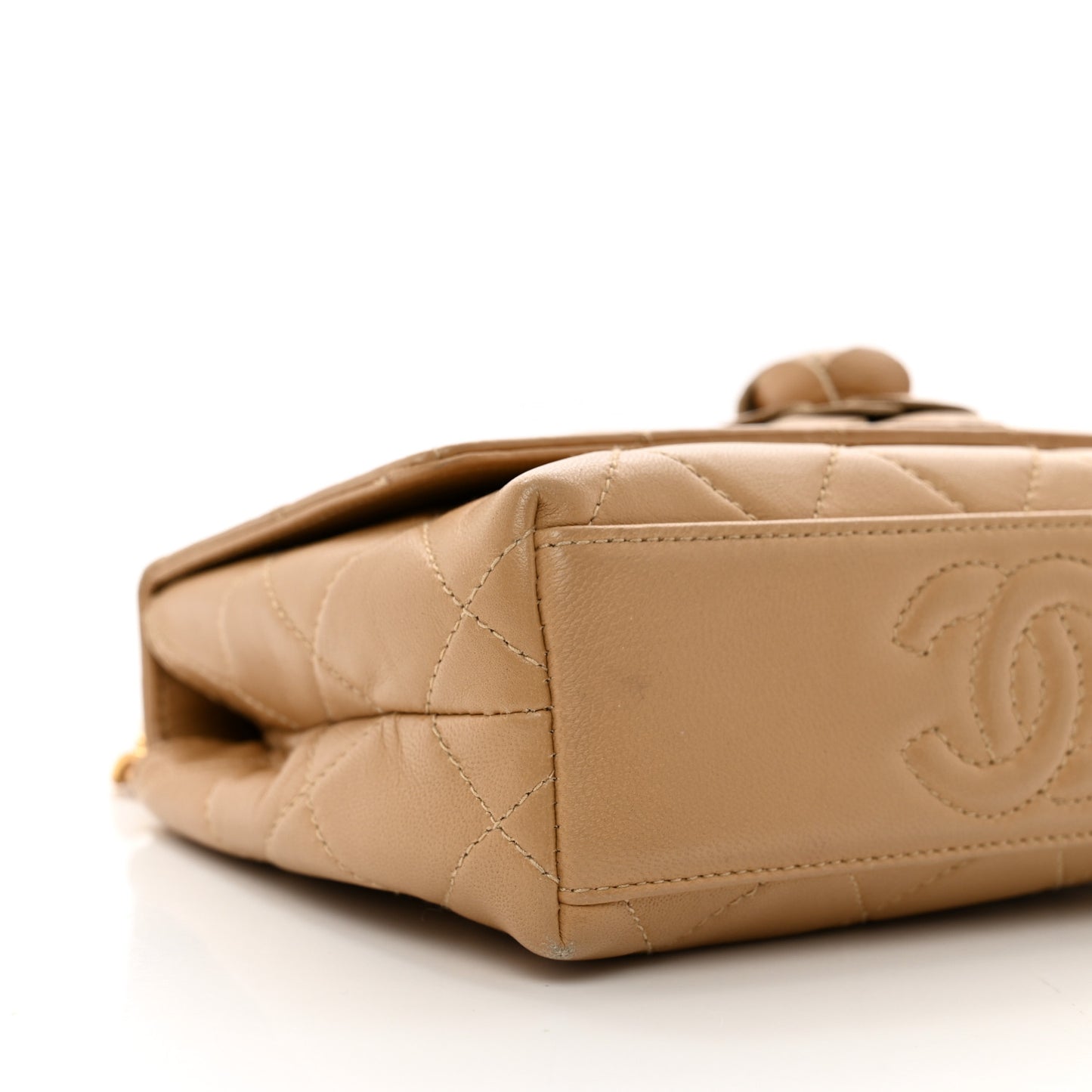 Lambskin Quilted Mini Camellia Flap Beige