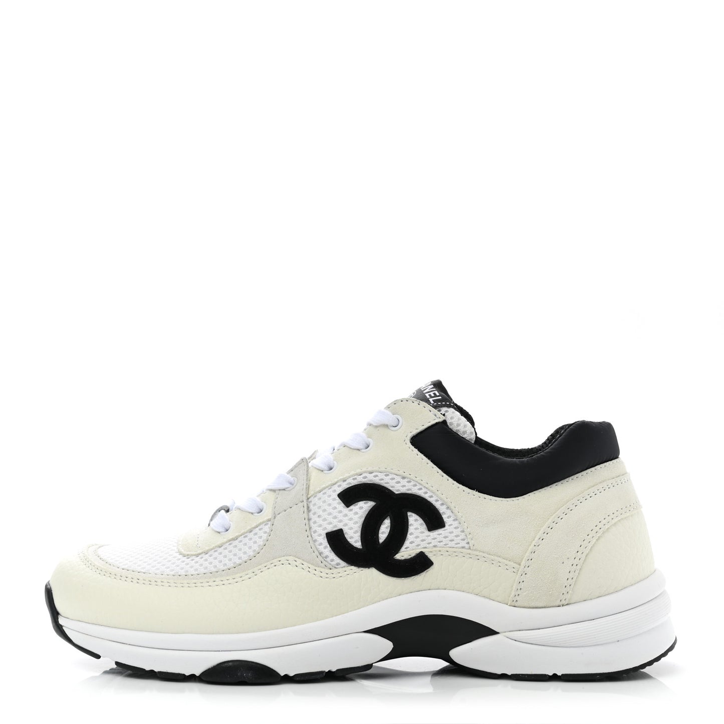 Mesh Suede Calfskin Grained Calfskin Womens CC Sneakers 40.5 White Black