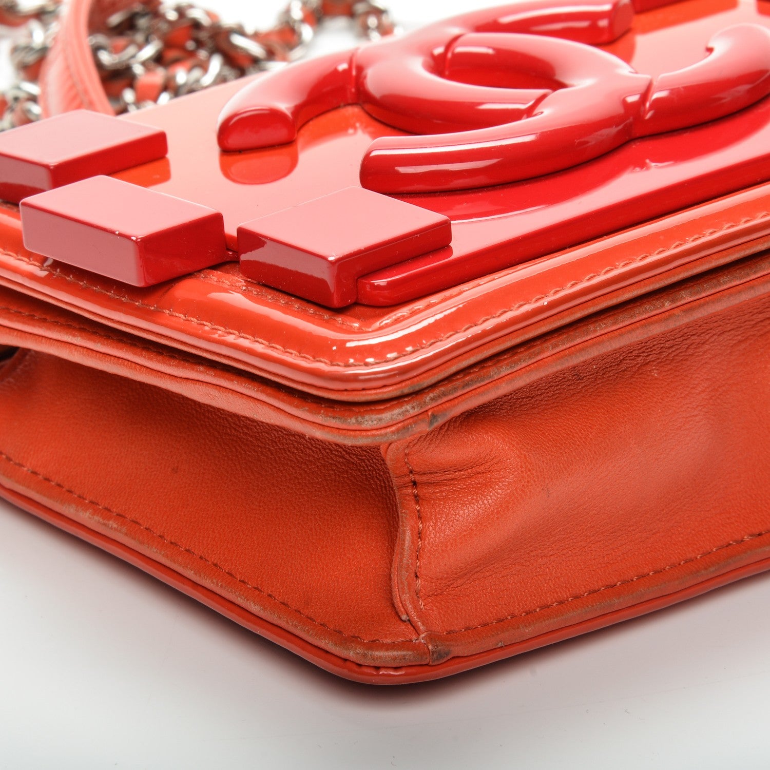 Chanel Plexiglass Patent Mini Boy Brick Flap Orange Red 6 of 9