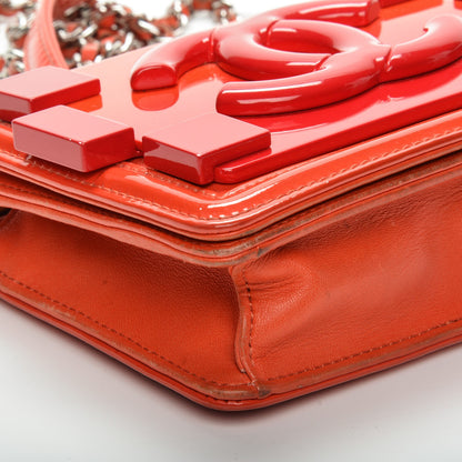 Chanel Plexiglass Patent Mini Boy Brick Flap Orange Red 6 of 9