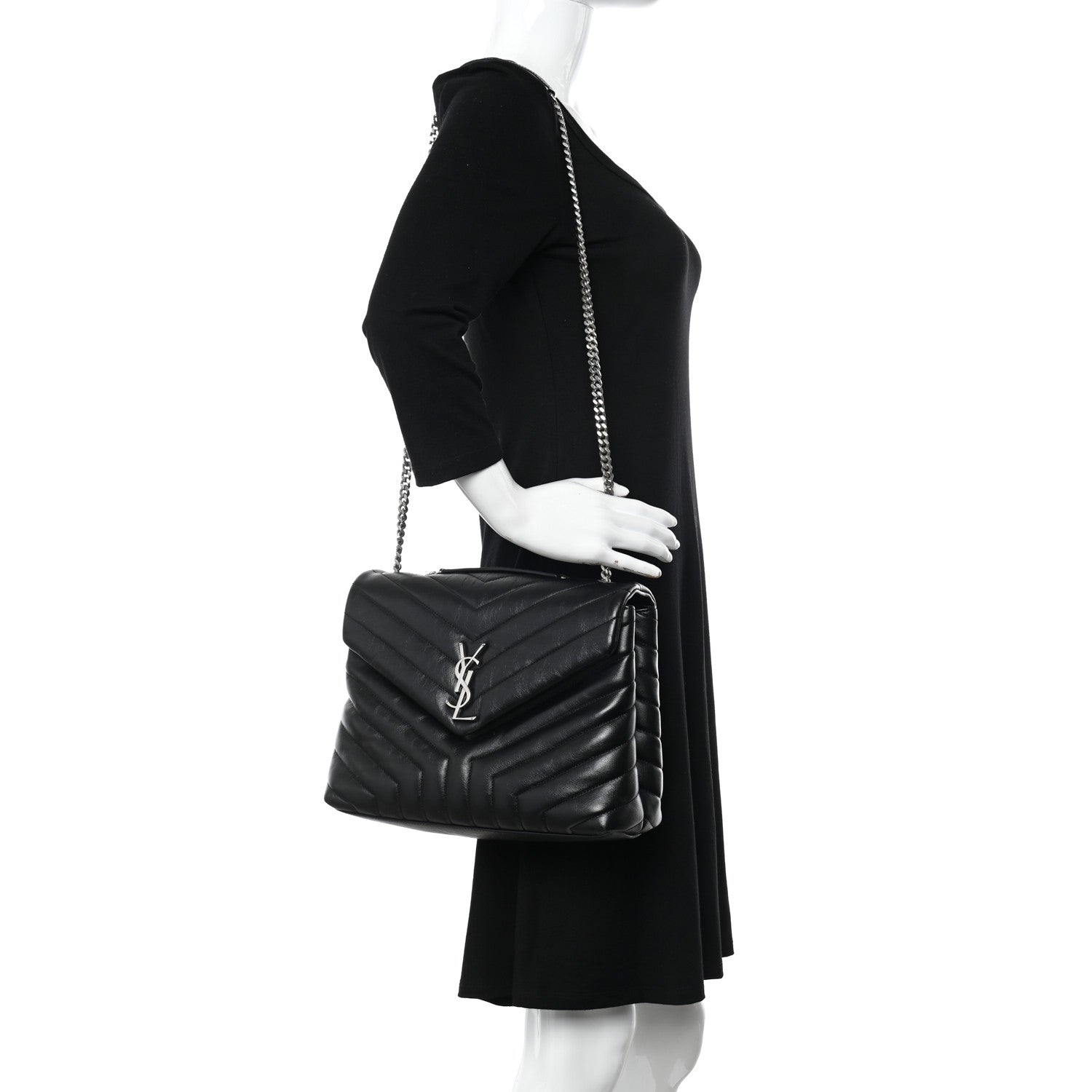 Saint Laurent Calfskin Y Quilted Monogram Medium Loulou Chain Satchel Black 2 of 10