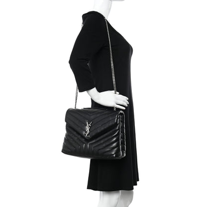 Saint Laurent Calfskin Y Quilted Monogram Medium Loulou Chain Satchel Black 2 of 10