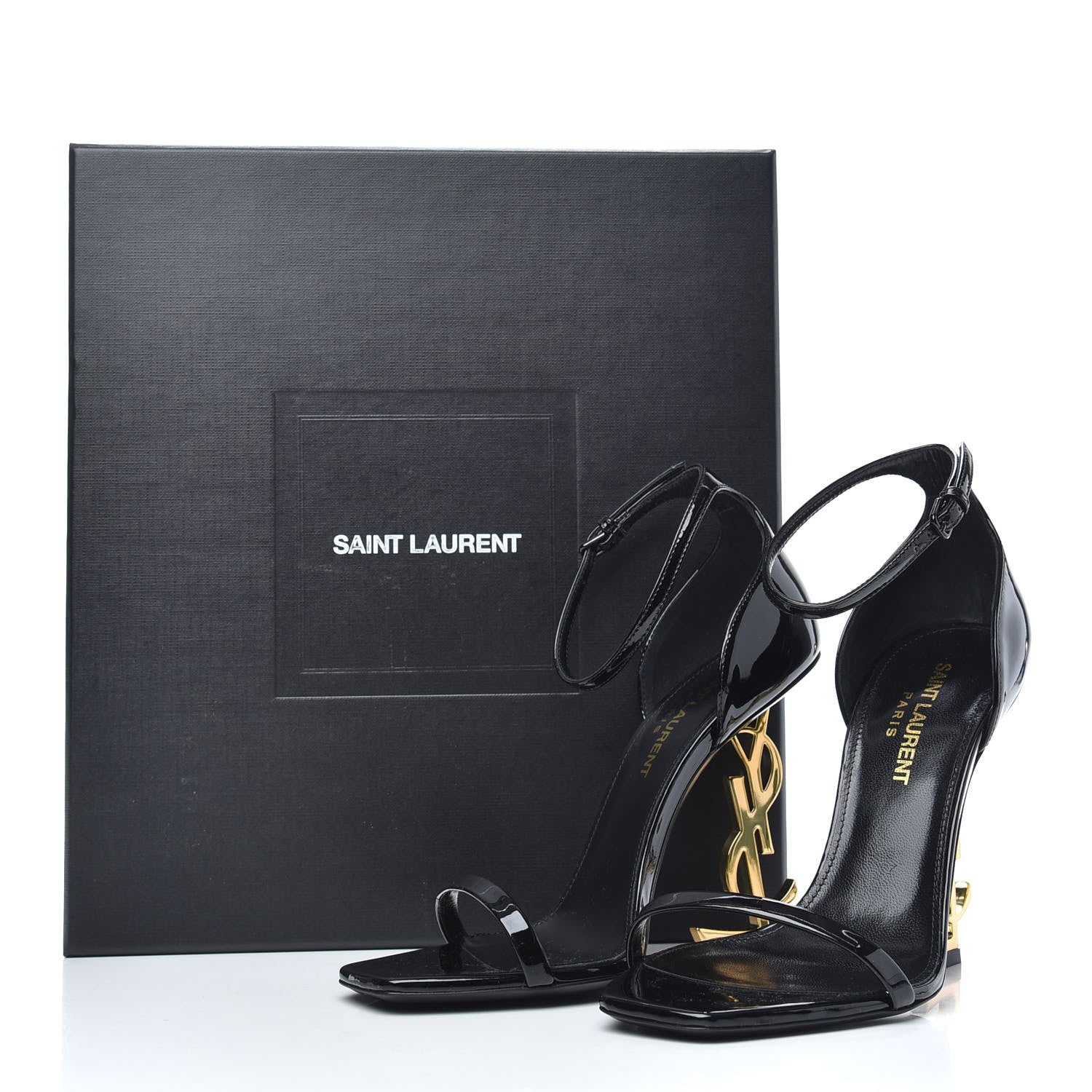 Saint Laurent Patent Calfskin Opyum 110 Sandals 36 Black Gold 8 of 8