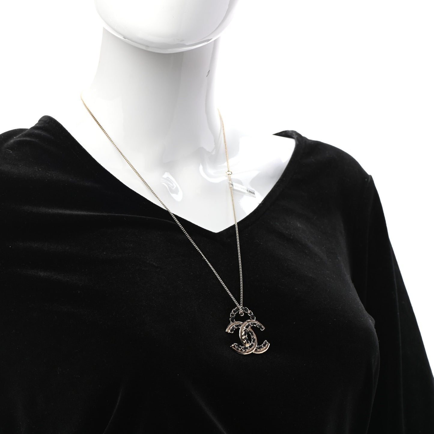 Lambskin CC Chain Necklace Gold Black
