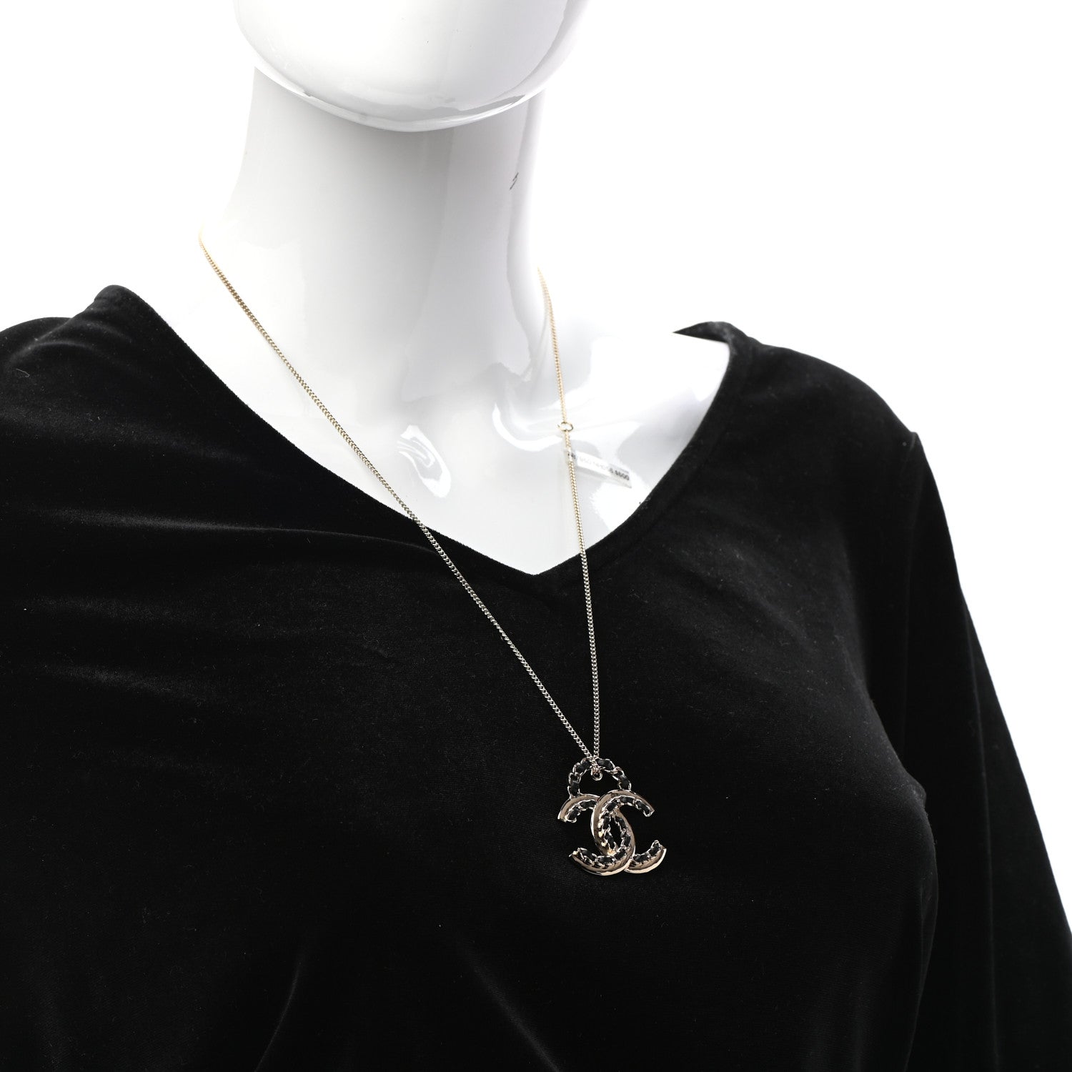 Chanel Lambskin CC Chain Necklace Gold Black 2 of 5