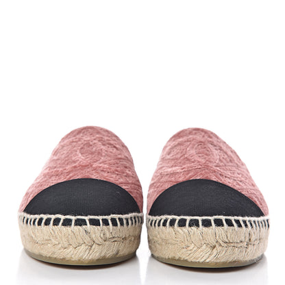 Chanel Velvet Grosgrain Quilted Camellia CC Espadrilles 37 Pink Black 2 of 11