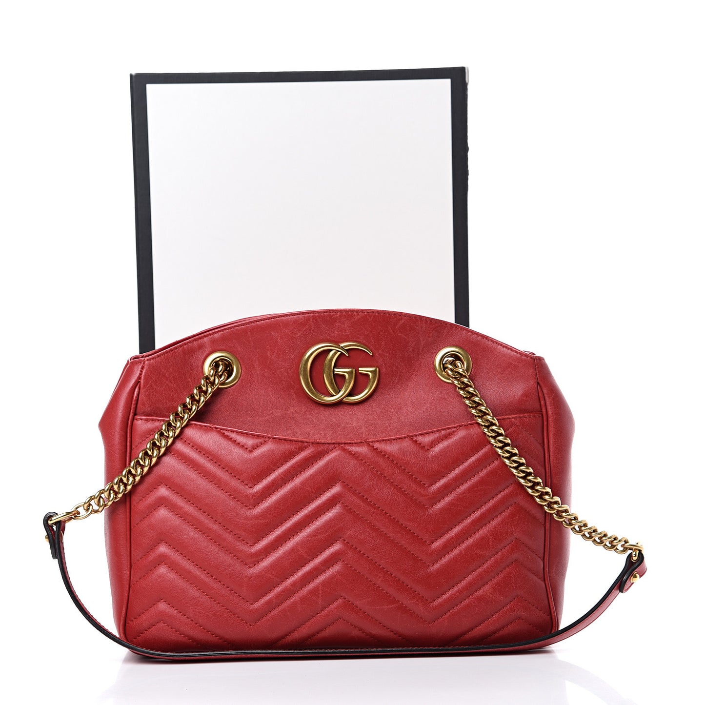 Calfskin Matelasse Medium GG Marmont Open Top Shoulder Bag Hibiscus Red