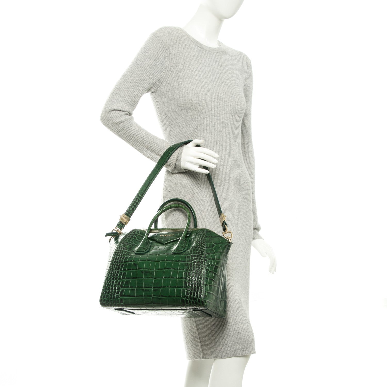 Givenchy Calfskin Crocodile Embossed Medium Antigona Emerald 2 of 7