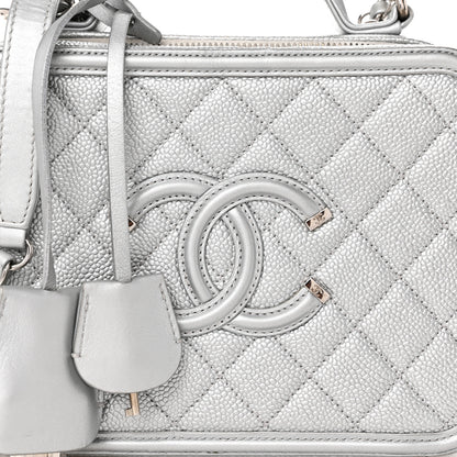Chanel Metallic Caviar Quilted Medium CC Filigree Vanity Case Silver 8 of 10