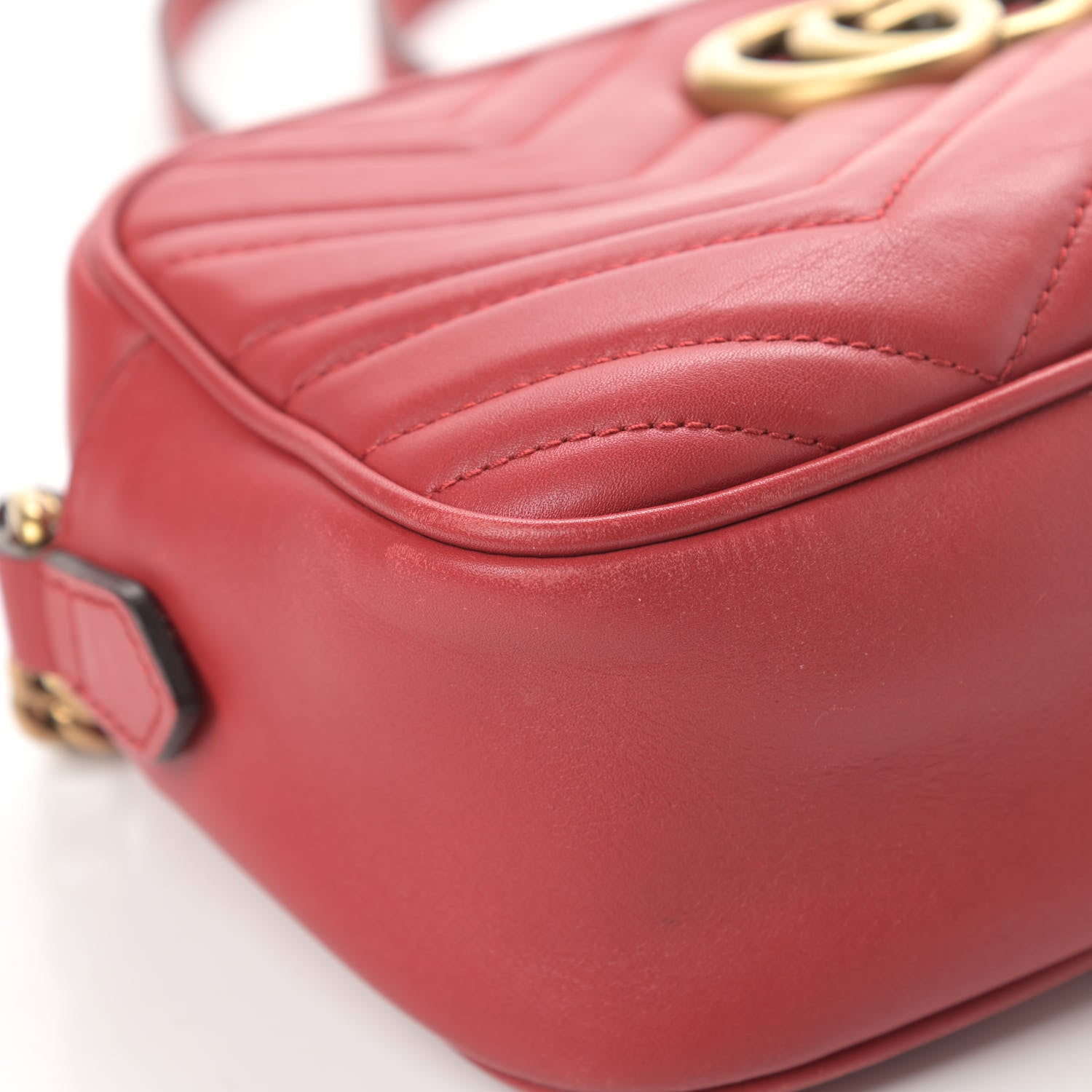 Gucci Calfskin Matelasse Small GG Marmont Chain Shoulder Bag Hibiscus Red 9 of 16