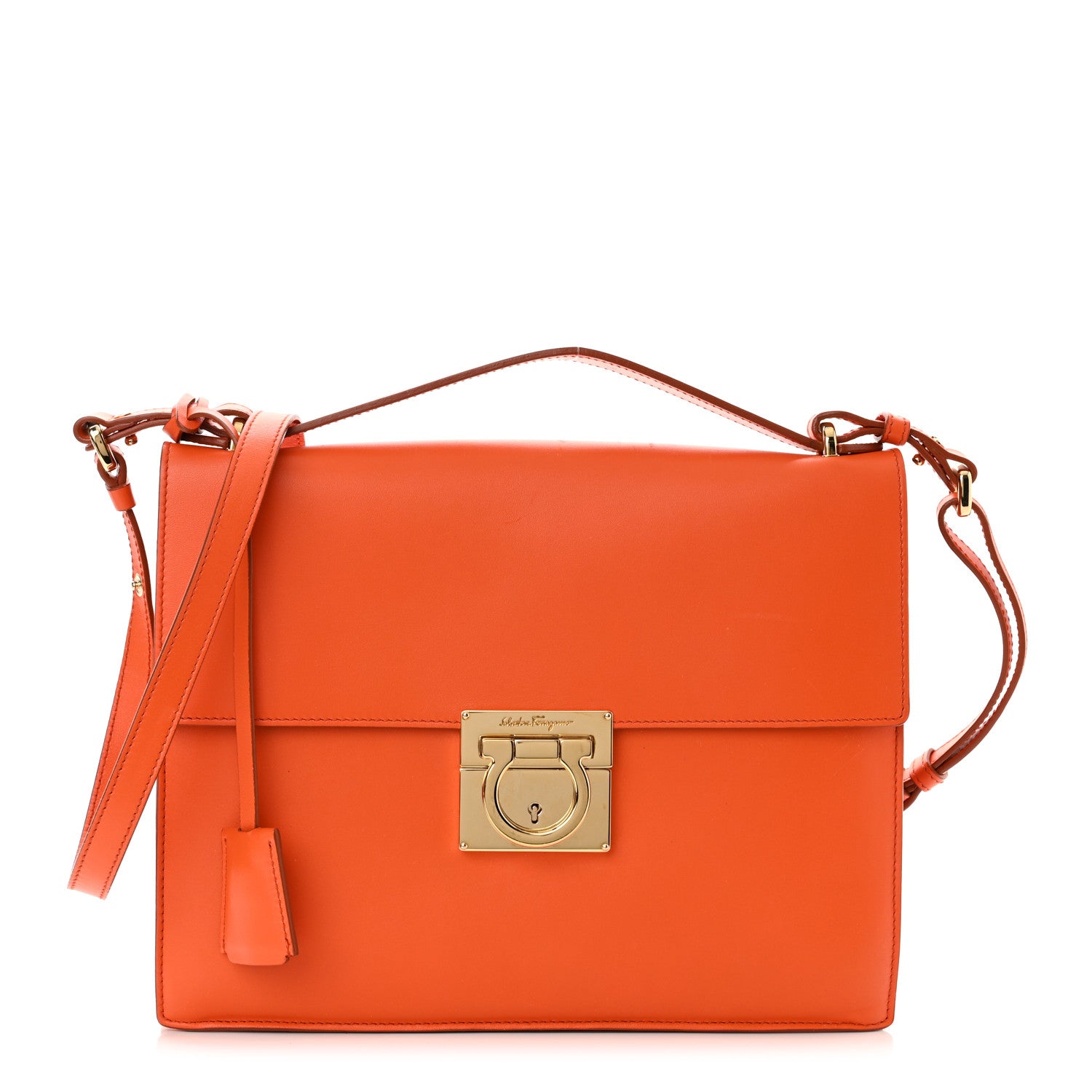 Salvatore Ferragamo Calfskin Gancio Lock Satchel Orange 1 of 8