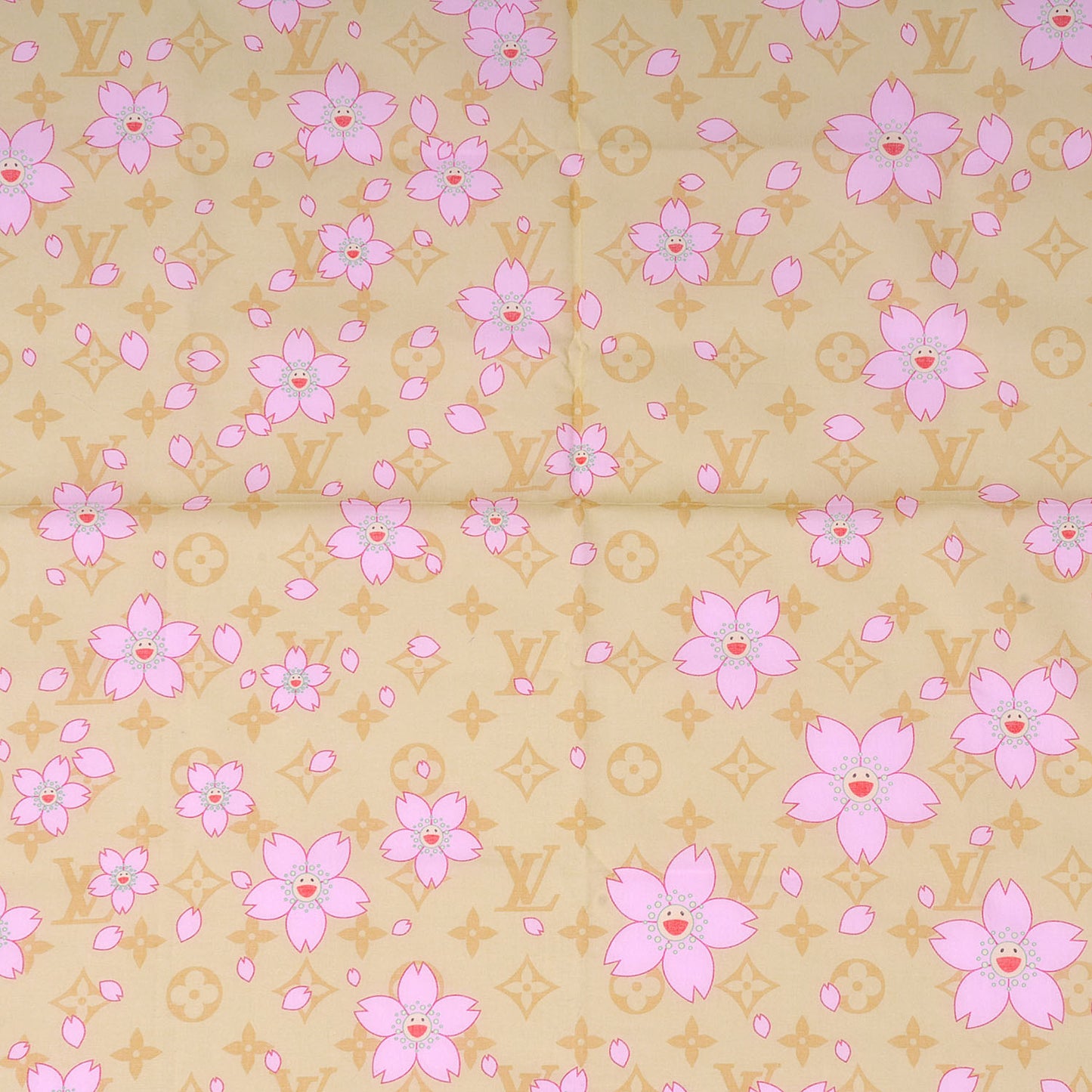 Cotton Monogram Cherry Blossom Square Scarf Yellow