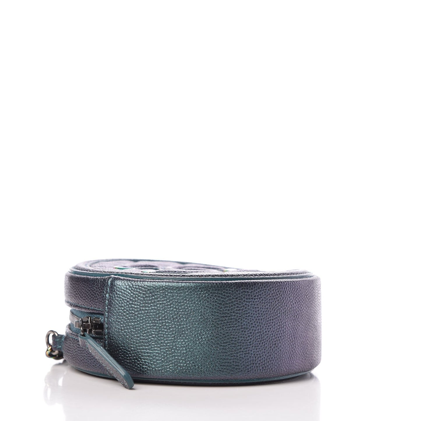 Iridescent Caviar Quilted Round Filigree Crossbody Dark Turquoise