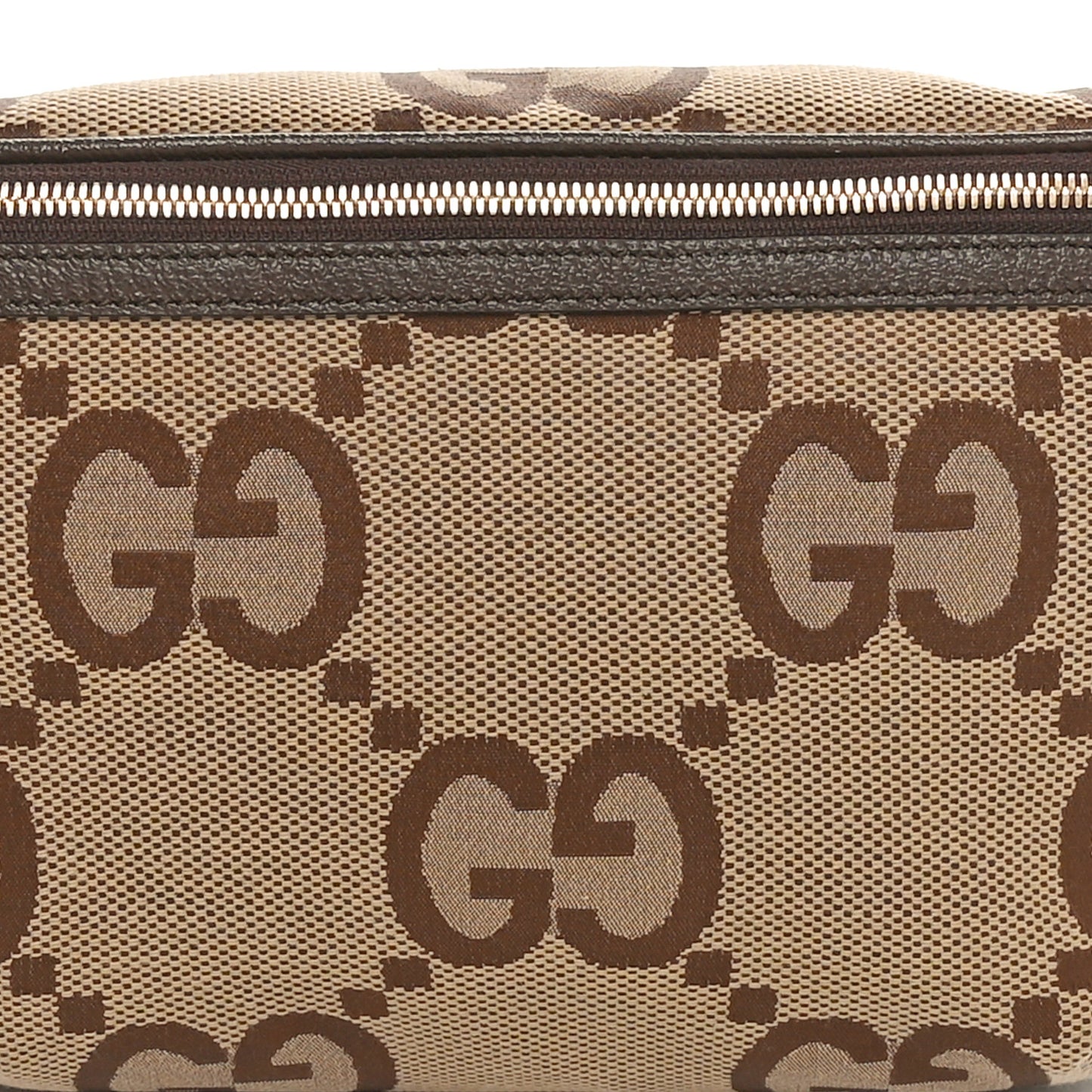 Monogram Jumbo GG Textured Dollar Calfskin Web Belt Bag Camel Ebony New Acero