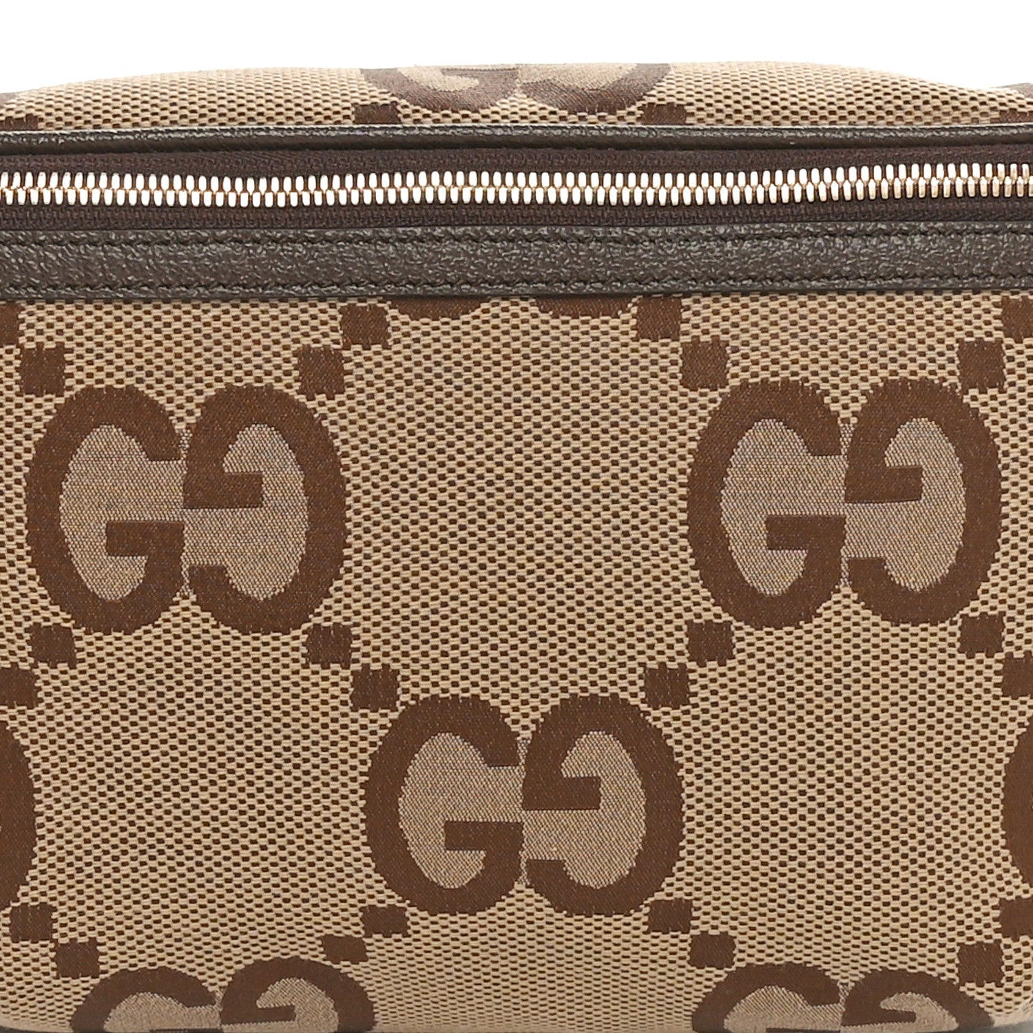 Gucci Monogram Jumbo GG Textured Dollar Calfskin Web Belt Bag Camel Ebony New Acero 8 of 10