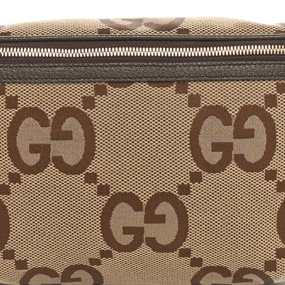 Gucci Monogram Jumbo GG Textured Dollar Calfskin Web Belt Bag Camel Ebony New Acero 8 of 10