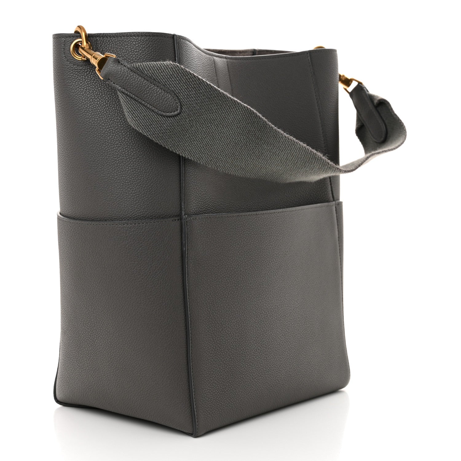 Celine Soft Grained Calfskin Sangle Bucket Bag Grey 3 of 10