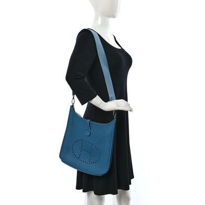 Hermes Taurillon Clemence Evelyne II PM Blue Jean 2 of 10