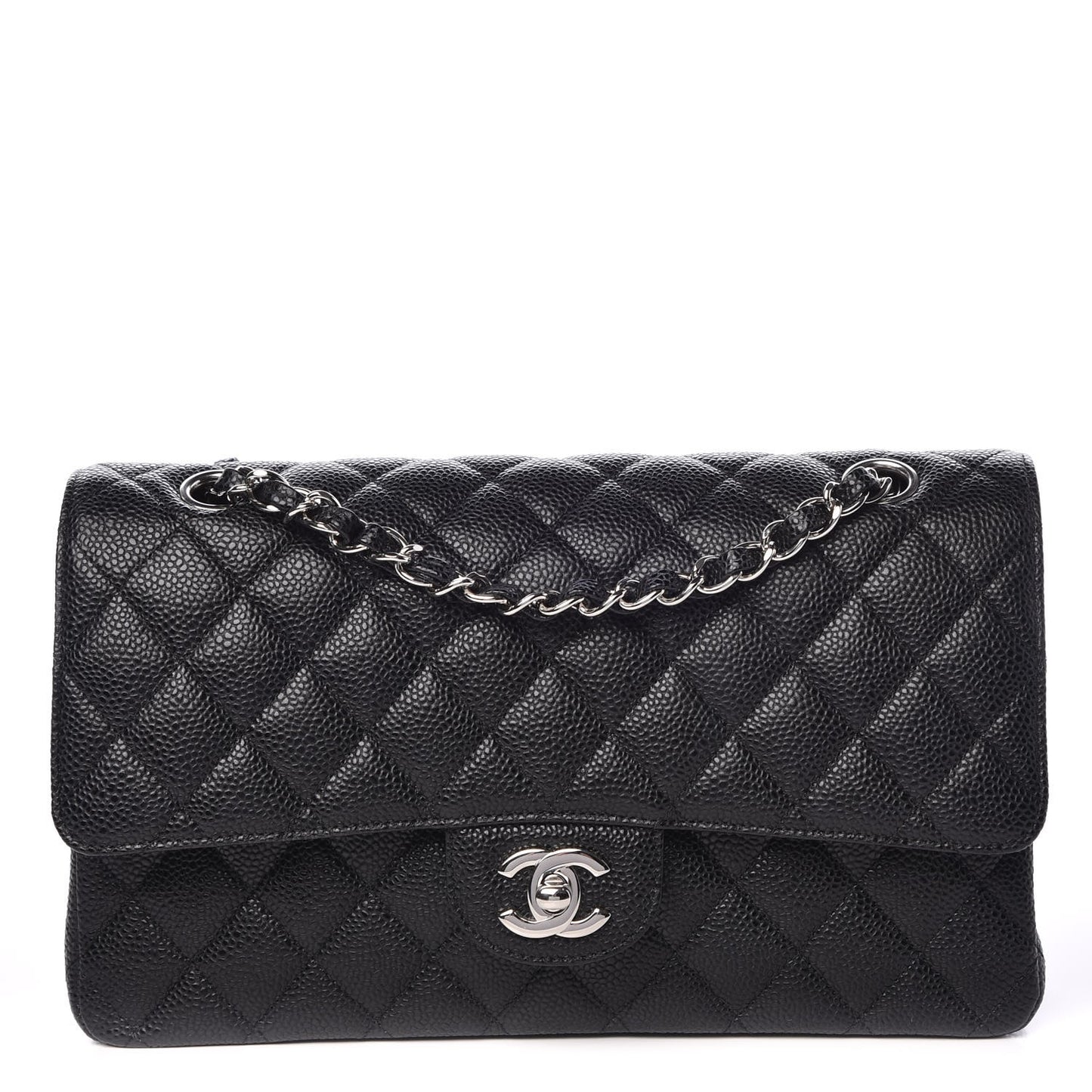 Caviar Quilted Medium Double Flap Black