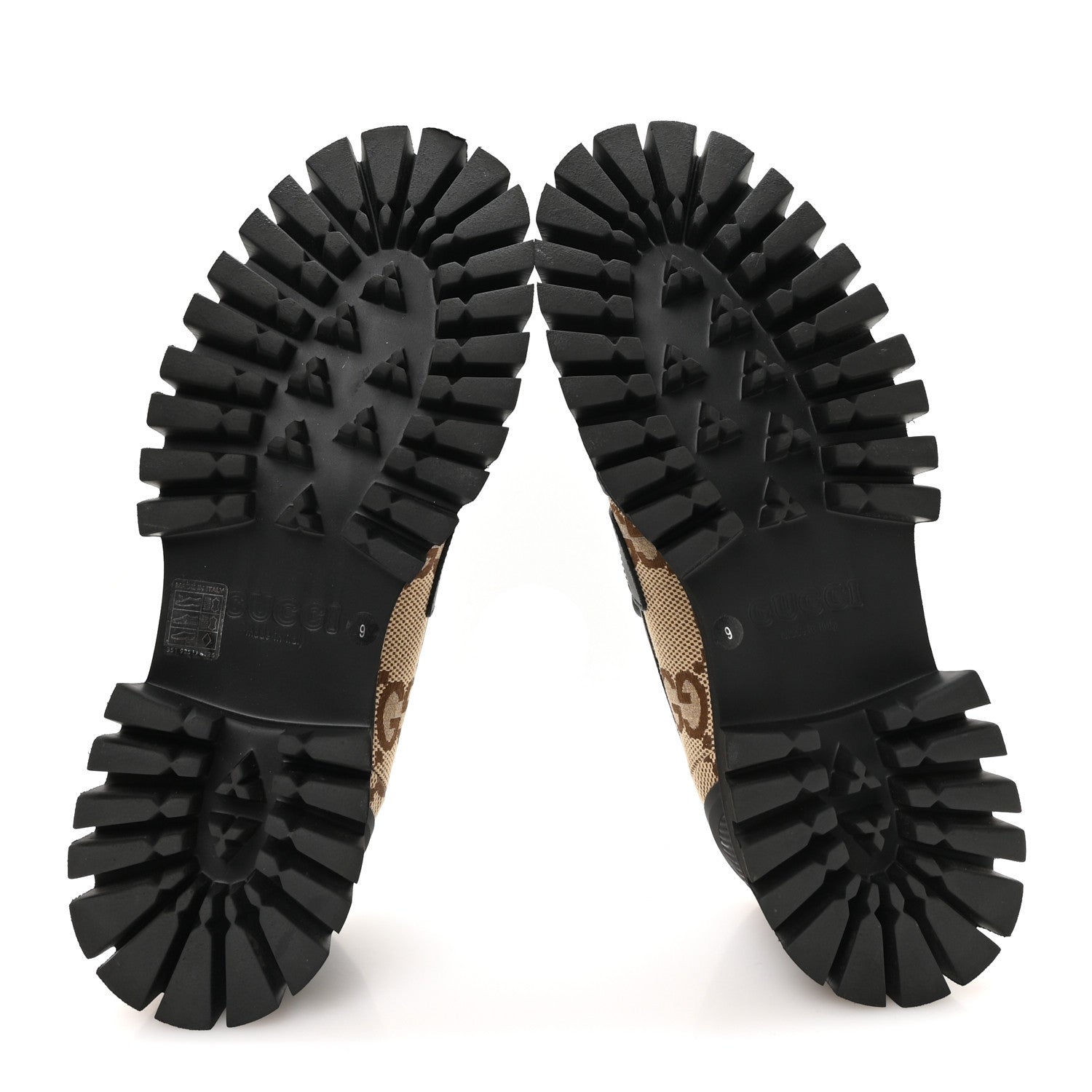 Gucci Monogram Jumbo GG Miro Soft Calfskin Mens Lug Sole Loafers 9 Camel Ebony Black 6 of 9