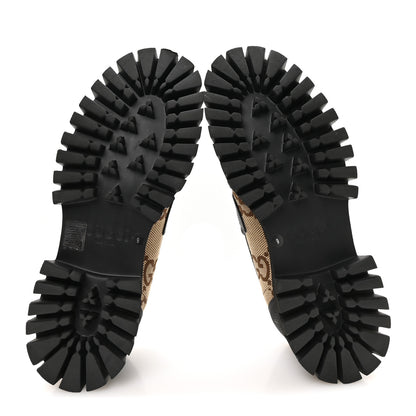Gucci Monogram Jumbo GG Miro Soft Calfskin Mens Lug Sole Loafers 9 Camel Ebony Black 6 of 9