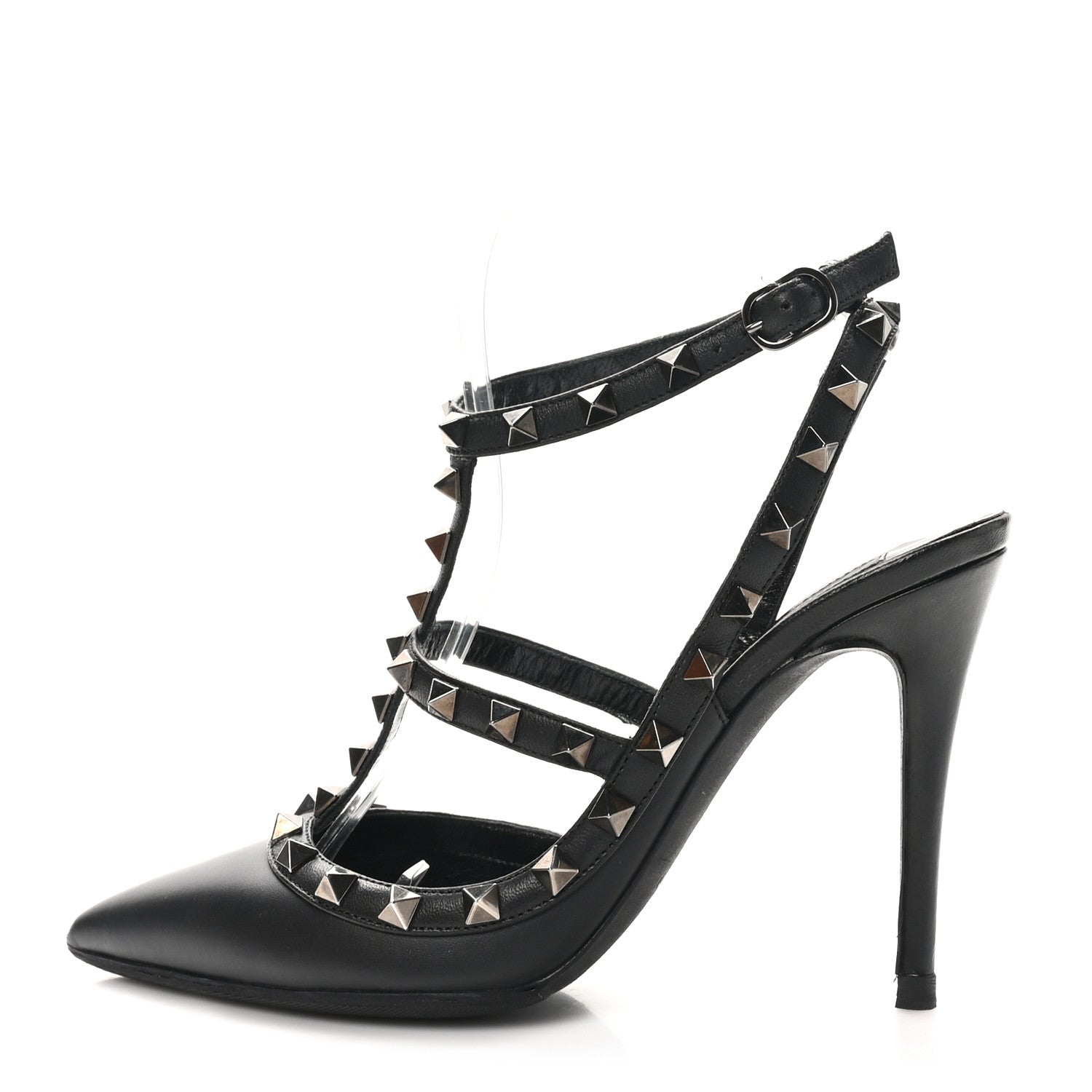Valentino Garavani Calfskin Nappa Rockstud Ankle Strap 100mm Pumps 37 Black 1 of 10