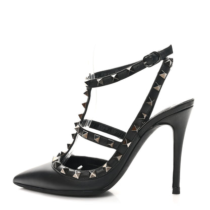 Valentino Garavani Calfskin Nappa Rockstud Ankle Strap 100mm Pumps 37 Black 1 of 10