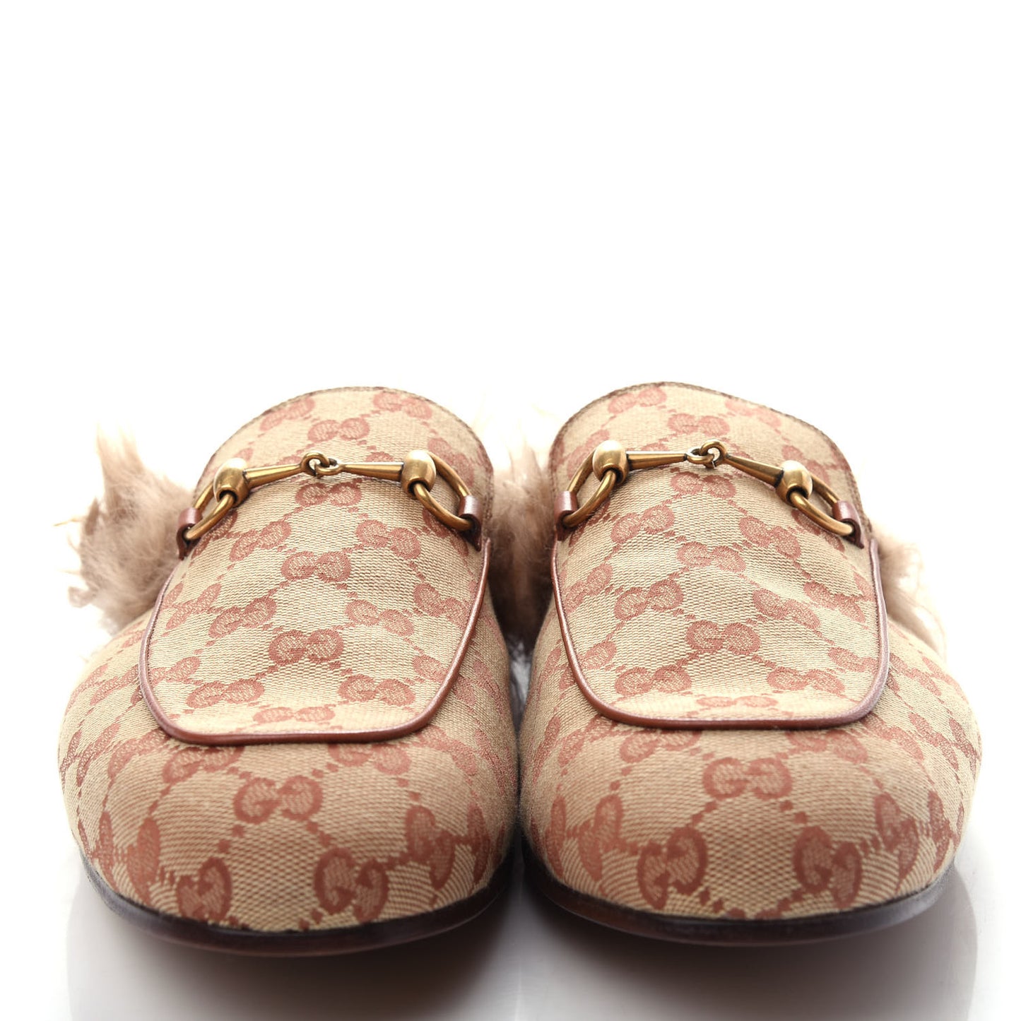 GG Monogram Fur Mens Princetown Slippers 11 Beige Ruggine Rust