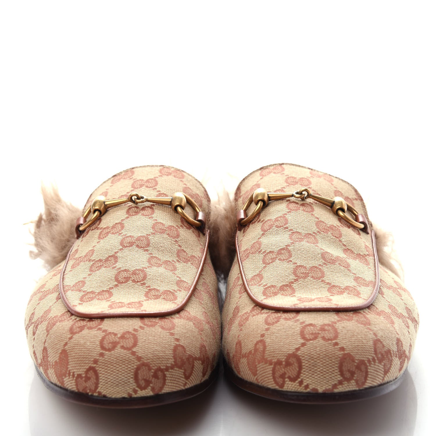 Gucci GG Monogram Fur Mens Princetown Slippers 11 Beige Ruggine Rust 5 of 10