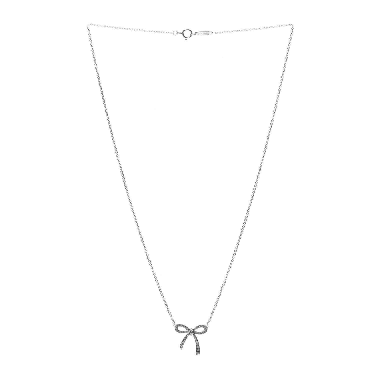 Tiffany Platinum Diamond Mini Bow Pendant Necklace 3 of 6