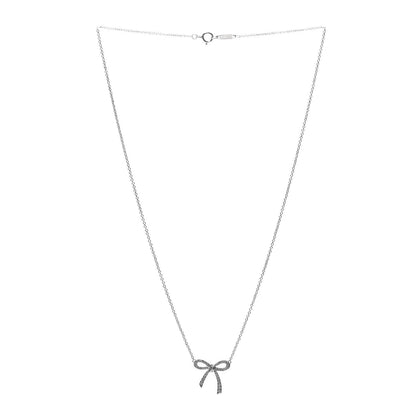 Tiffany Platinum Diamond Mini Bow Pendant Necklace 3 of 6