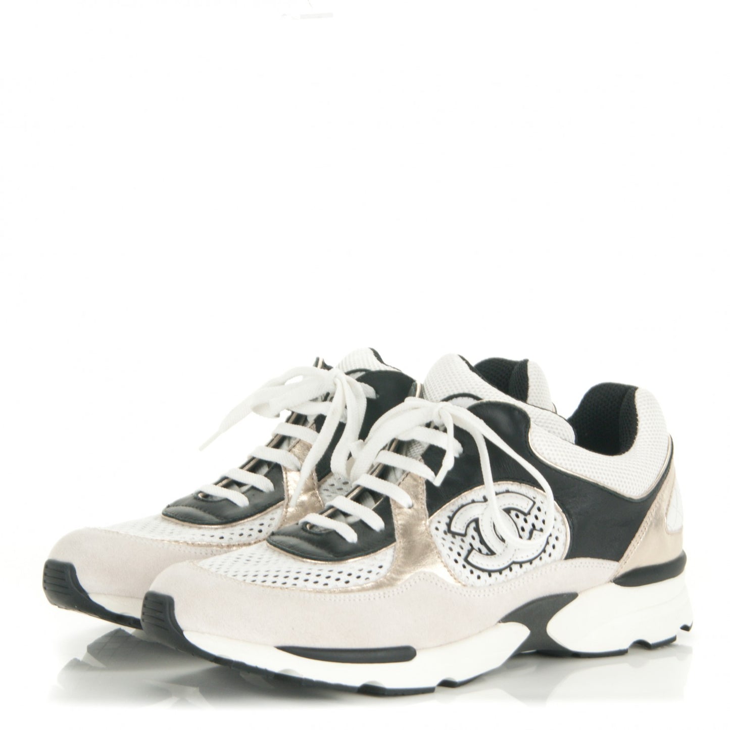 Suede Calfskin CC Sneakers 40 Navy White Gold